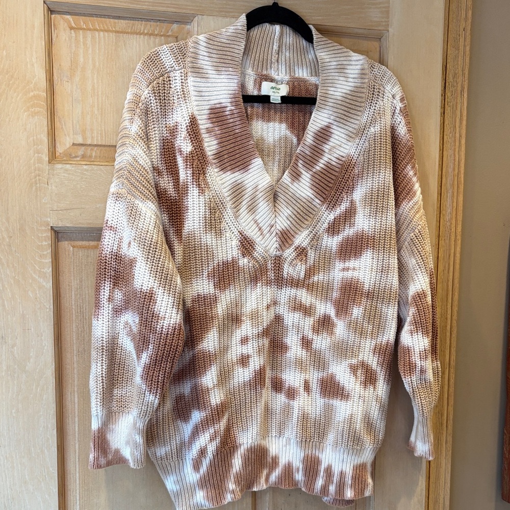 Aerie V Neck Tie Dye Sweater - Brown and Cream size XXL